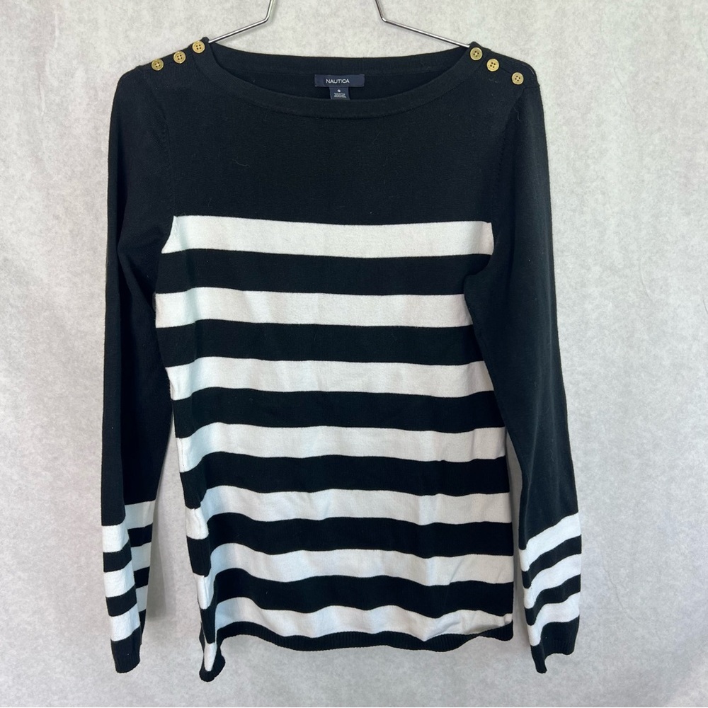 Nautica sweater black & white stripes size small